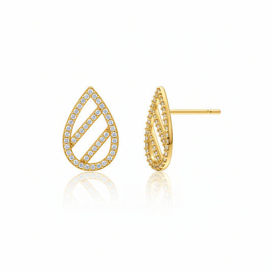 Gold-Plated Brass Teardrop CZ Stud Earrings - Surgical Steel Posts