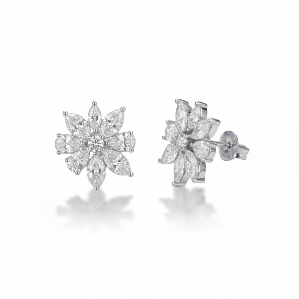 CZ Flower Cluster Stud Earrings