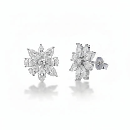 CZ Flower Cluster Stud Earrings