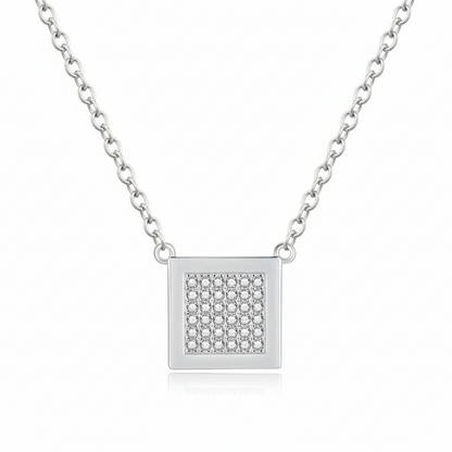 Gold Plated Sterling Silver Pave Cubic Zirconia Square Pendant Necklace
