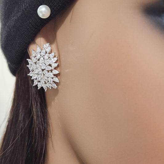 Sterling Silver CZ Sprinkled Cluster Stud Earring