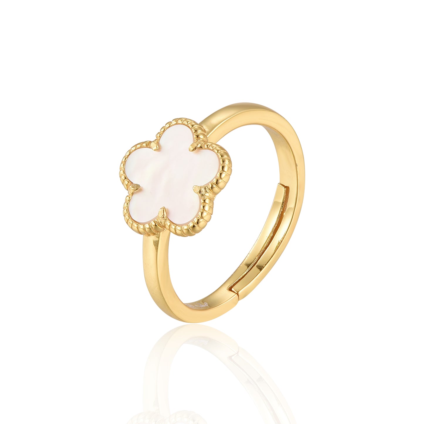 Sterling Silver Gold Plated Mother of Pearl Flower Ring
