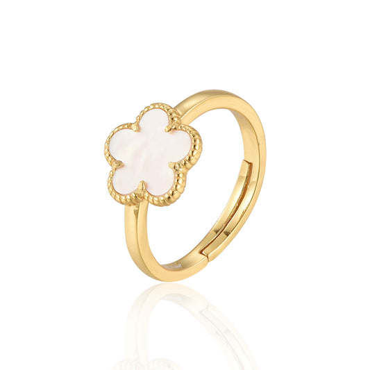 Sterling Silver Gold Plated Mother of Pearl Flower Ring