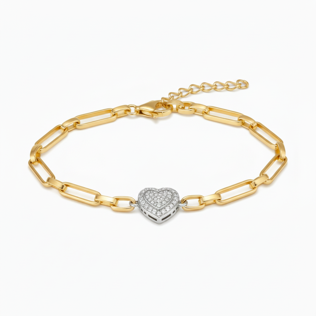 Gold-Plated Sterling Silver Bracelet with CZ Center Heart