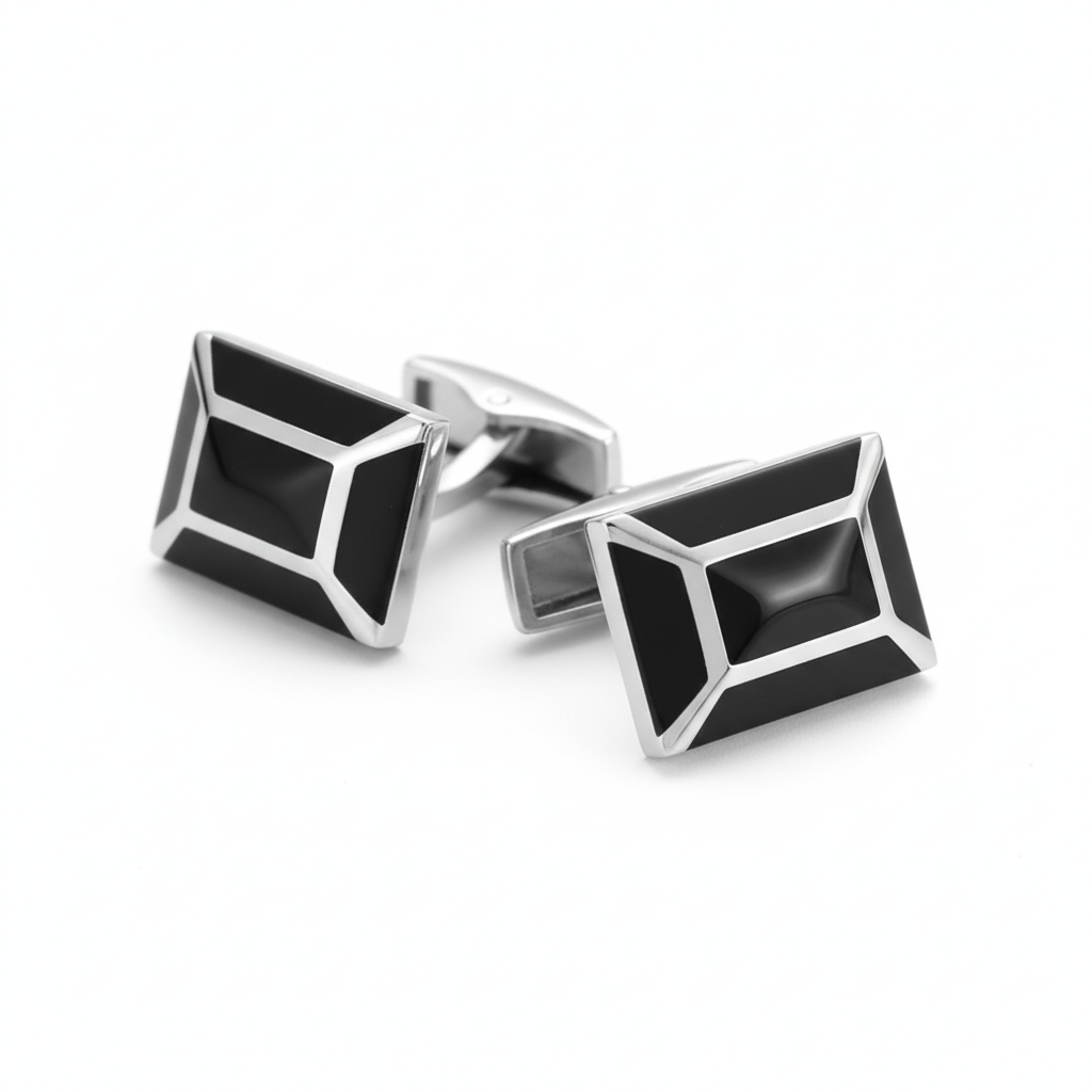 Black Enamel Five Panel Cufflinks