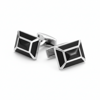Black Enamel Five Panel Cufflinks