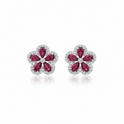 Sterling Silver Colored Cz Flower Stud Earrings