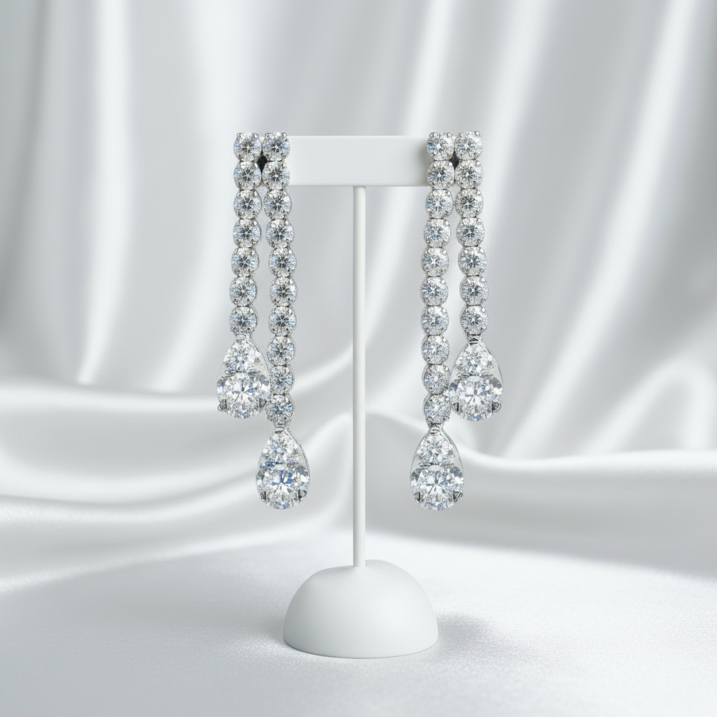 14K Double Strand Lab Grown Diamond Tennis Teardrop Earrings