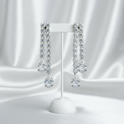 14K Double Strand Lab Grown Diamond Tennis Teardrop Earrings