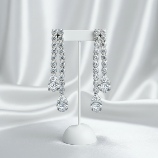 14K Double Strand Lab Grown Diamond Tennis Teardrop Earrings