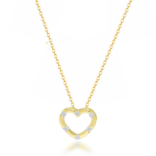 Sterling Silver Heart Necklace with Sprinkled Inlaid CZs