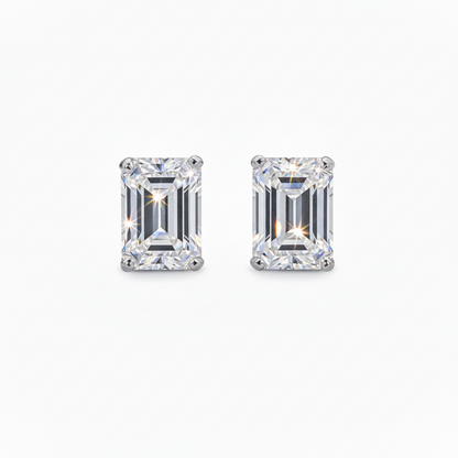 3.16ct Emerald Cut Lab Grown Diamond Solitaire Stud Earrings in 14K Gold