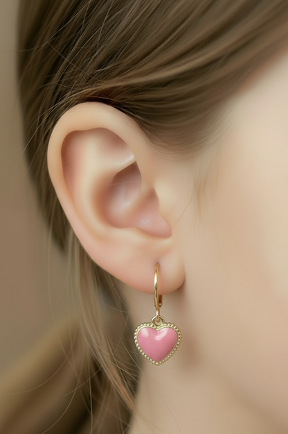 Enamel Heart Dangle Earrings - Surgical Steel Leverbacks