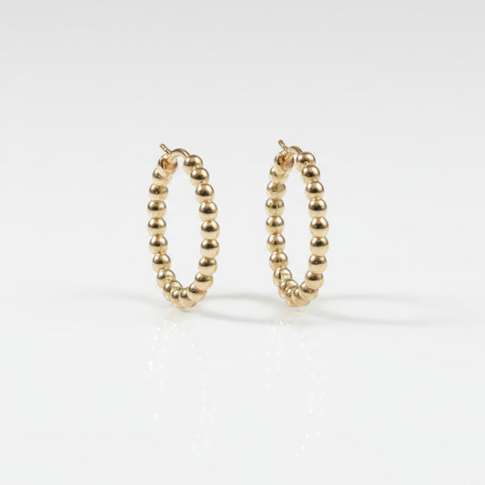 14k Gold Beaded Oval Hoop Earring