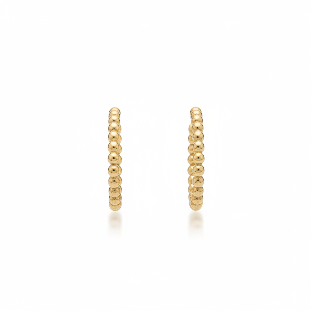 14k Gold Beaded Oval Hoop Earring
