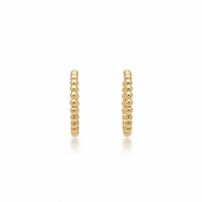 14k Gold Beaded Oval Hoop Earring