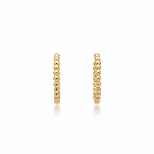 14k Gold Beaded Oval Hoop Earring