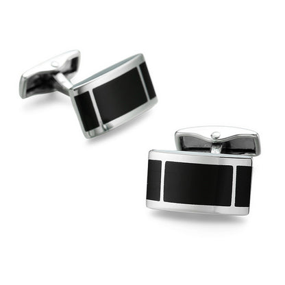 Silver Color Rectangular Cufflinks with 3 Panel Enamel Design