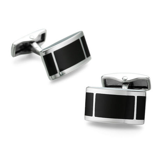 Silver Color Rectangular Cufflinks with 3 Panel Enamel Design