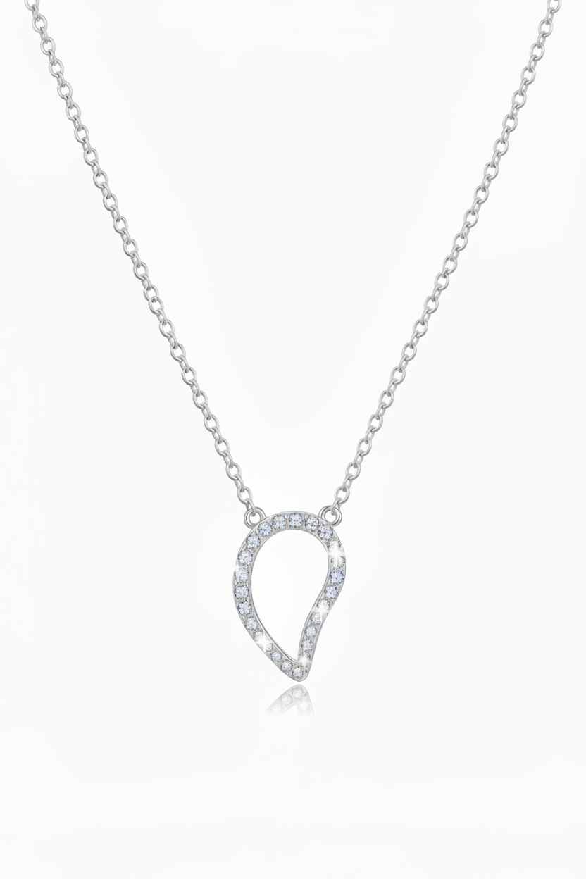 Sterling Silver Inverted Teardrop Pendant Necklace - Rhodium or Gold-plated