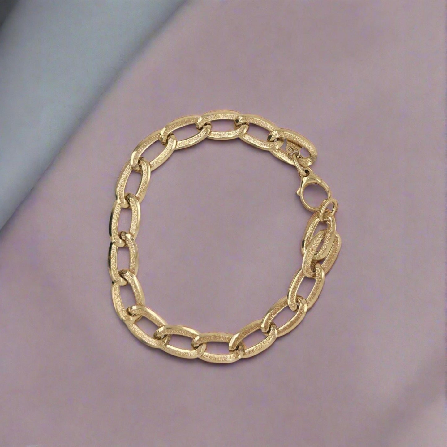14k Gold Flat Brushed Oval Link Bracelet