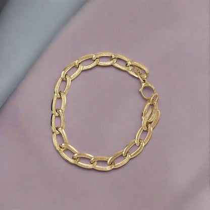 14k Gold Flat Brushed Oval Link Bracelet