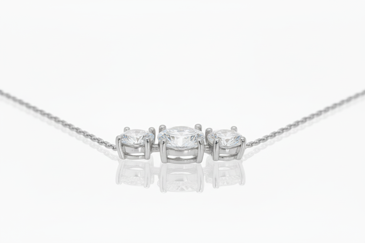Sterling Silver 3 CZ Necklace