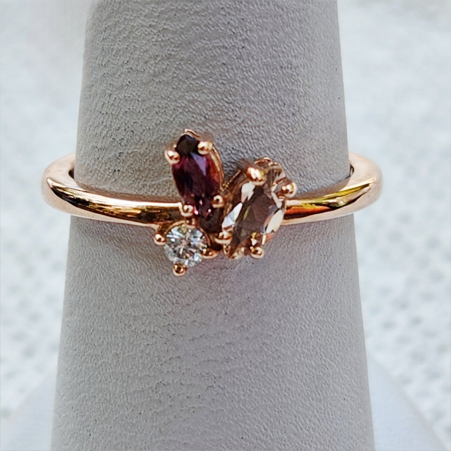 10K Rose Gold  With Rhodolite, Tourmaline, and  Diamond Ring me