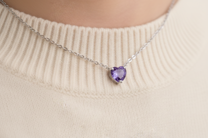 Purple Heart Pendant Necklace - Sterling Silver