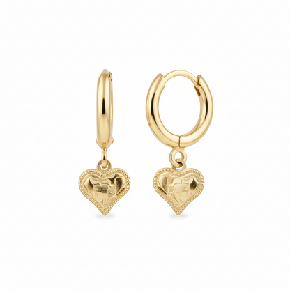 Hypoallergenic Gold Plated Textured Heart Earrings - Brass & Surgical Steel