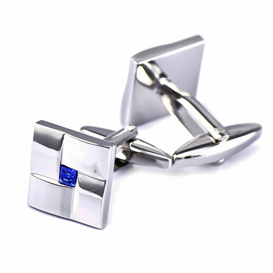 Silver Color Square Cufflinks with Blue Stone