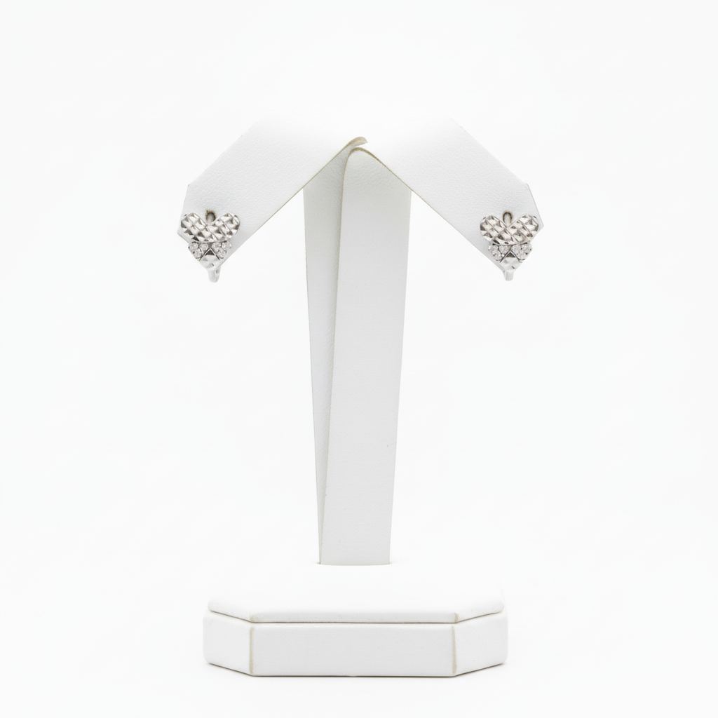 14K Gold Diamond Cut Heart CZ Huggie Earrings