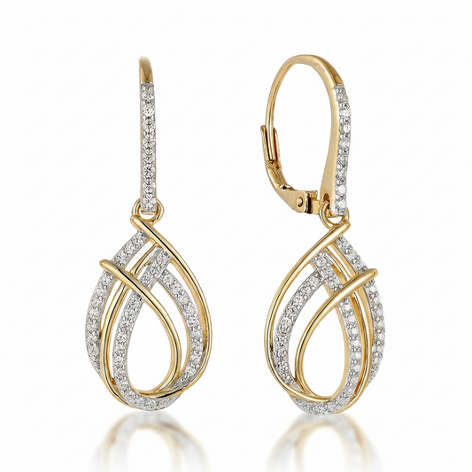 Sterling Silver Gold Plated Teardrop With CZ on Leverback Earrings