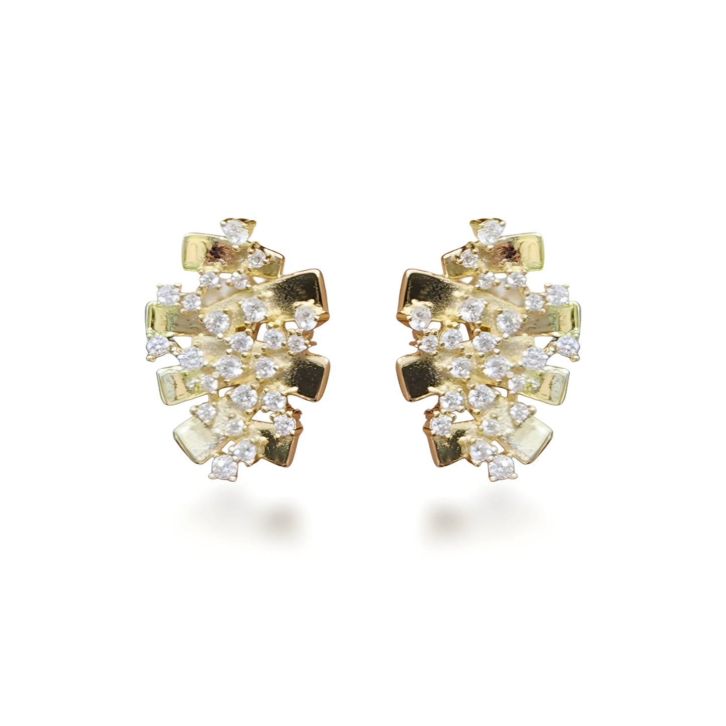 Sterling Silver Gold Plated Wave Sprinkled CZ Stud Earrings