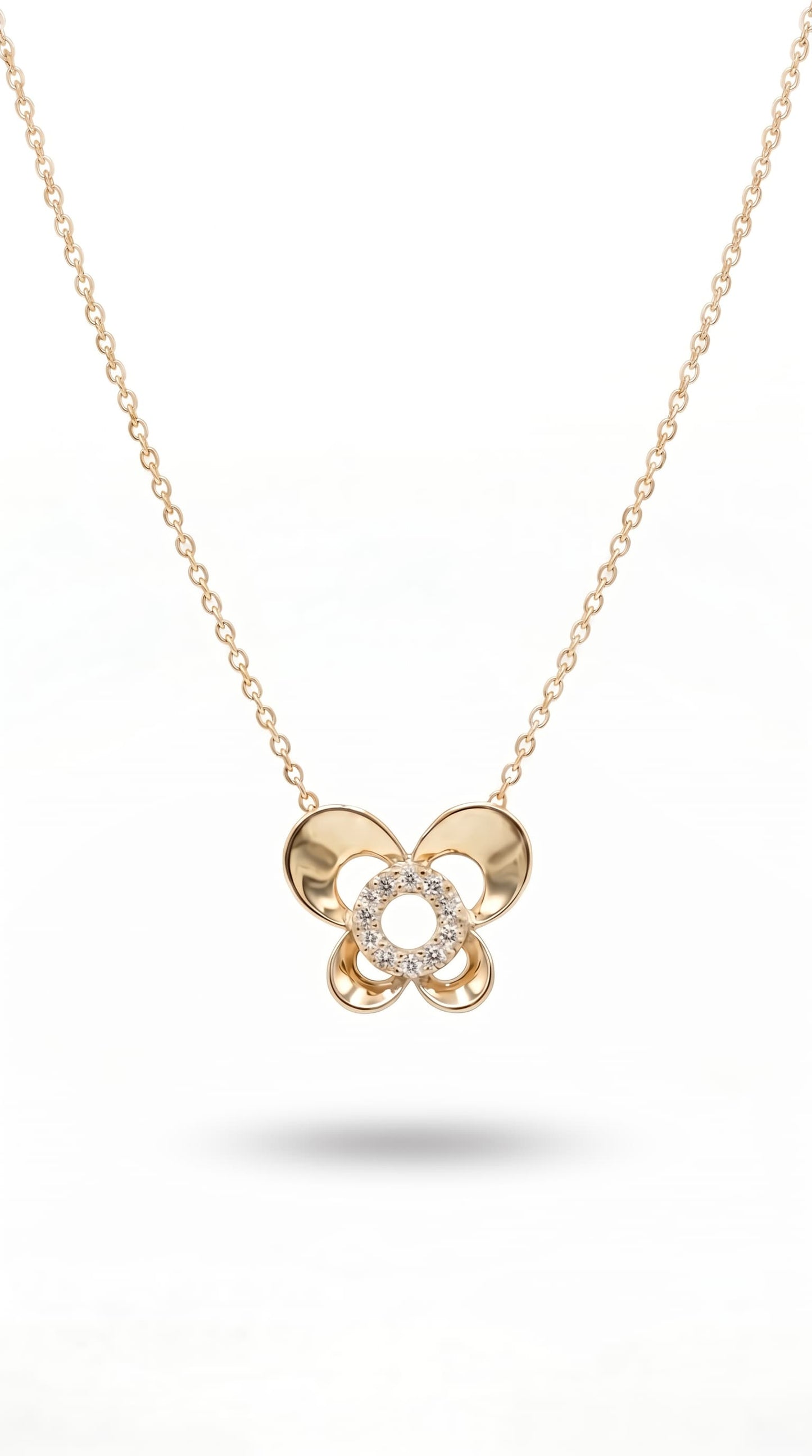10K Gold Micropave Diamond Butterfly Necklace