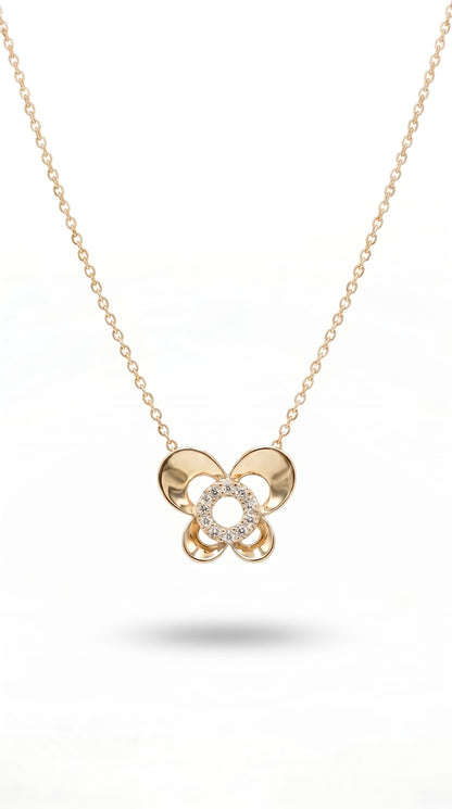 10K Gold Micropave Diamond Butterfly Necklace