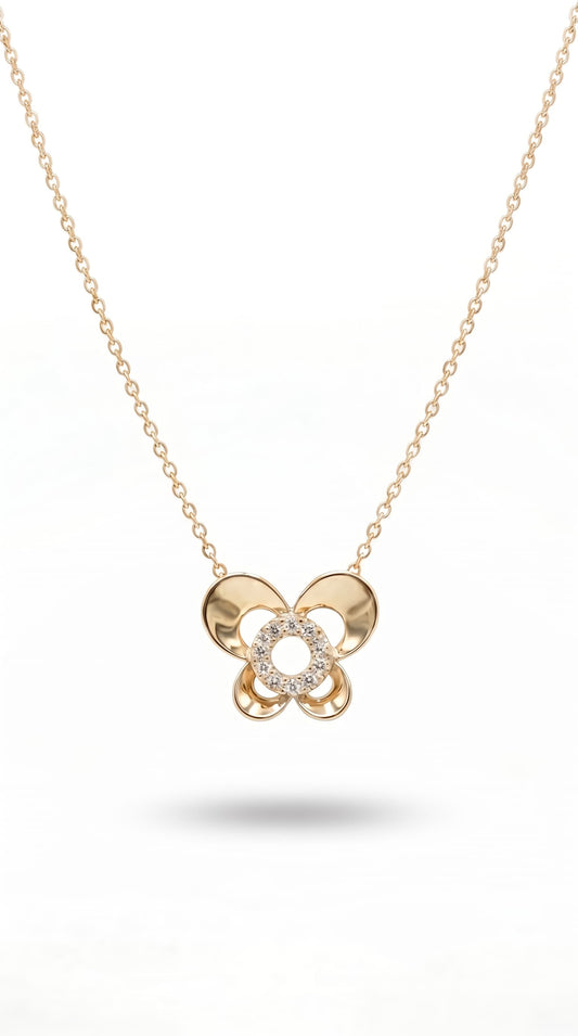 10K Gold Micropave Diamond Butterfly Necklace