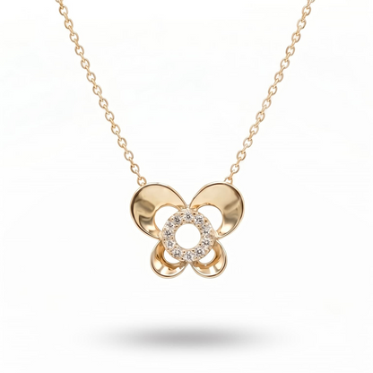 10K Gold Micropave Diamond Butterfly Necklace