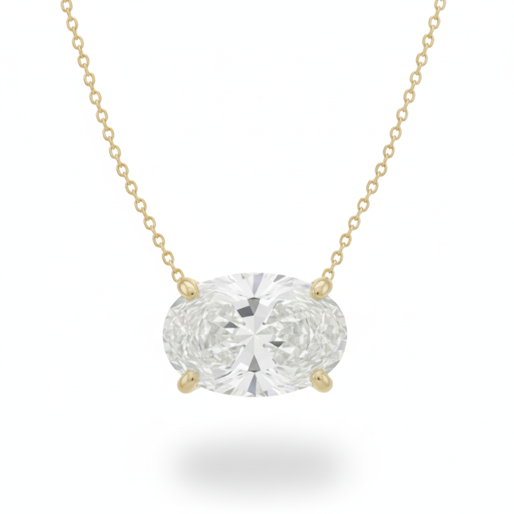 14k Gold Lab Grown Oval Shaped Diamond Solitaire Necklace