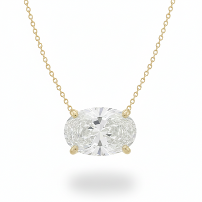 14k Gold Lab Grown Oval Shaped Diamond Solitaire Necklace