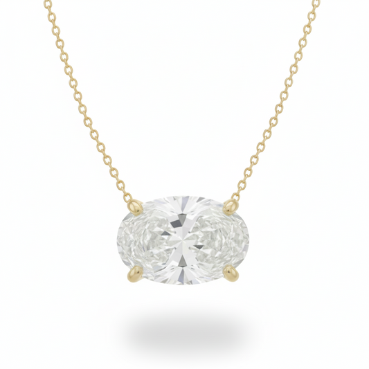 14k Gold Lab Grown Oval Shaped Diamond Solitaire Necklace