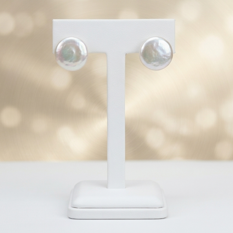 Coin Pearl Stud Earrings