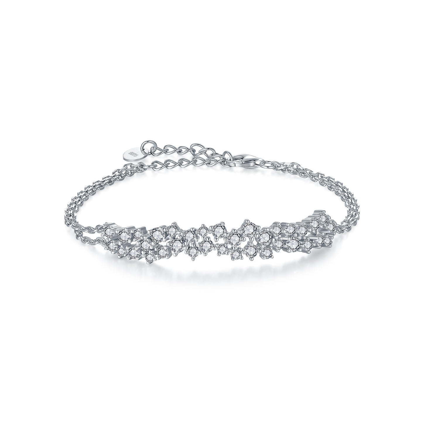 Sterling Silver CZ Sprinkled Bar Bracelet on Double Chain