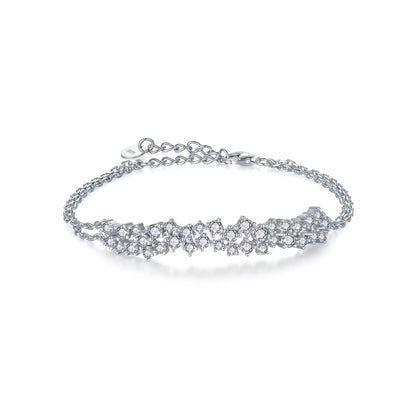 Sterling Silver CZ Sprinkled Bar Bracelet on Double Chain
