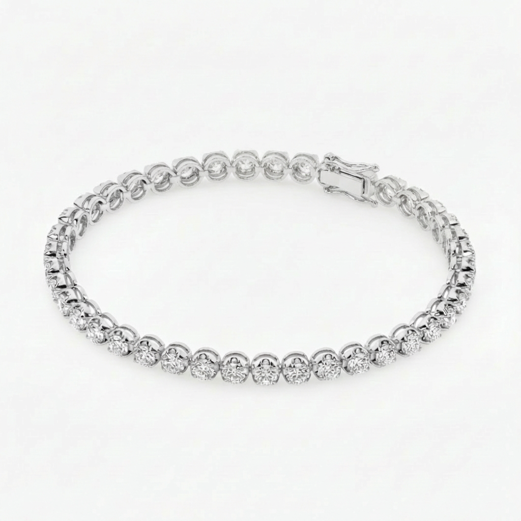 14K Buttercup Round Setting Diamond Tennis Bracelet