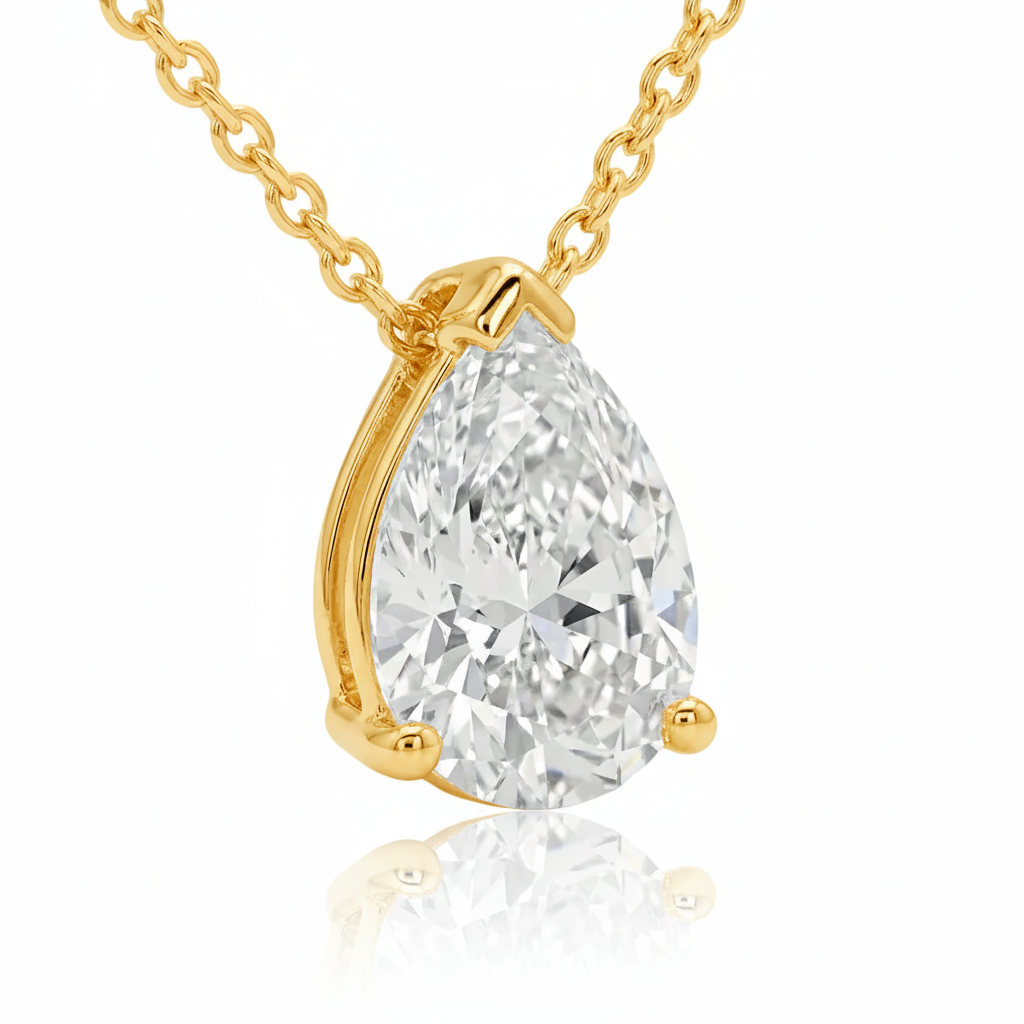 14k Gold Lab Grown Pear Shaped Diamond Solitaire Necklace