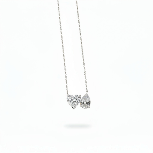 14K Heart and Pear Shaped Two Stone Lab Grown Diamond Necklace