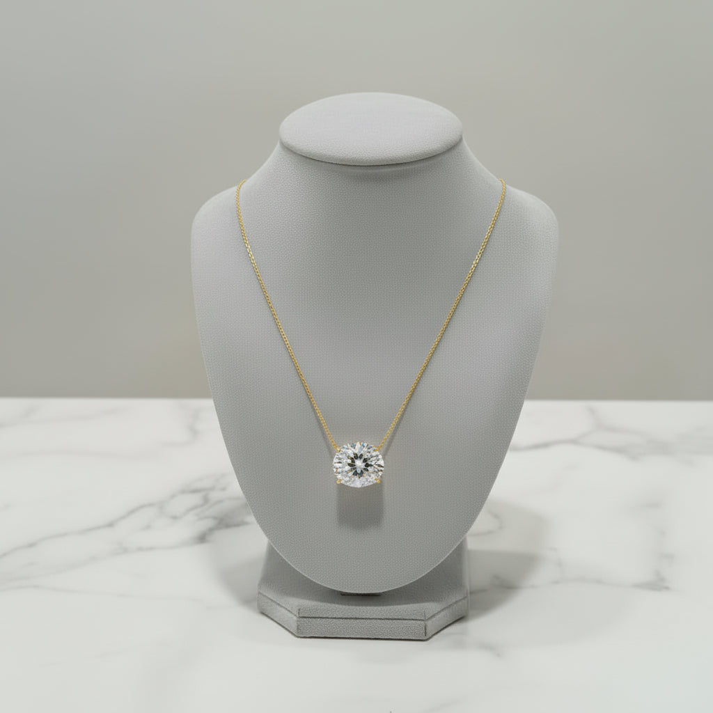 14k Gold Lab Grown Oval Shaped Diamond Solitaire Necklace