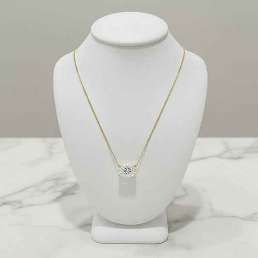 14k Gold Lab Grown Oval Shaped Diamond Solitaire Necklace