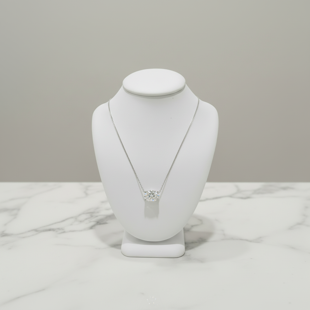 14k Gold Lab Grown Oval Shaped Diamond Solitaire Necklace